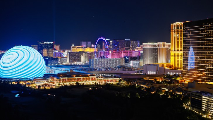 Aerial shot of Las Vegas, Nevada at night.
