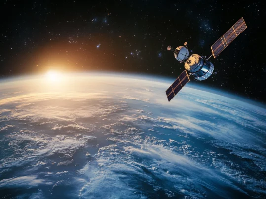 A satellite floating in space above the Earth.