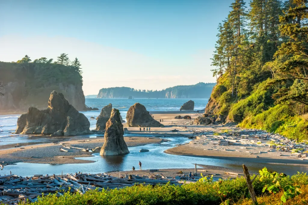 Sea stack at Olympic National Park, one of the peninsula's affordable destinations.