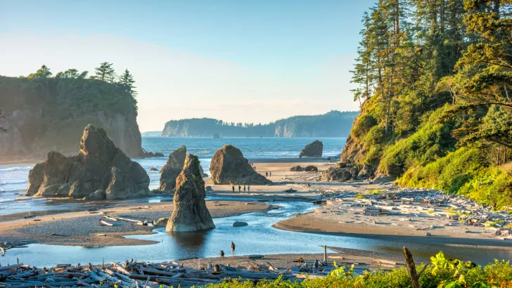 Sea stack at Olympic National Park, one of the peninsula's affordable destinations.